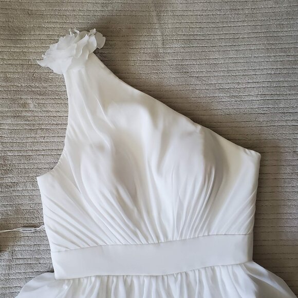Light In The Box One Shoulder Ivory Kneelength Wedding Dress Size 4 - Picture 2 of 8